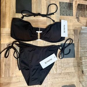 Cute Simple Hurley Black Bikini Set with Side Ties NWT